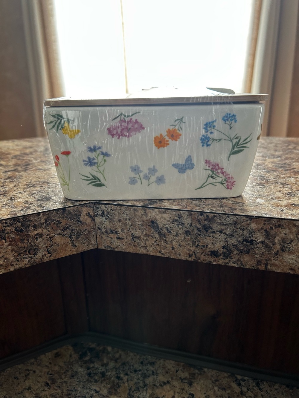 Floral Ceramic Loaf Pan with Butterfly Accent